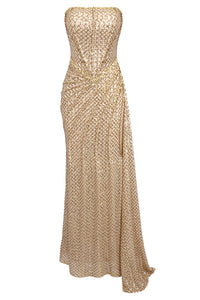 Strapless Sequin Mesh Gown