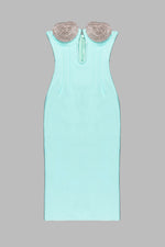 Strapless Sequin Midi Bandage Dress In Turquoise