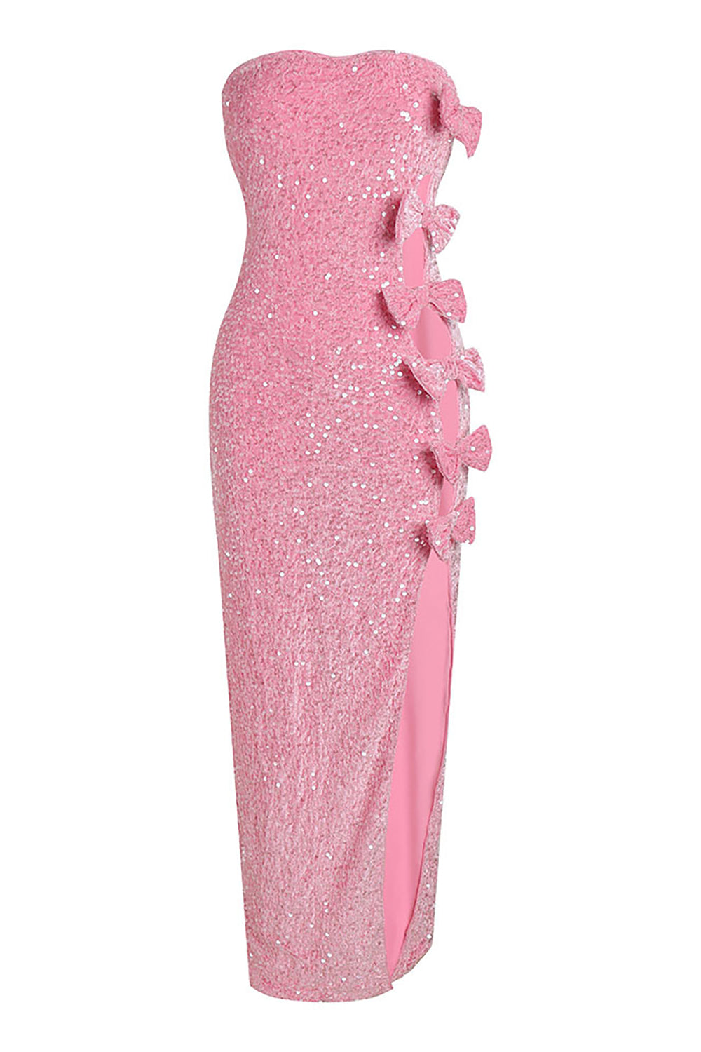 Strapless Sequin Bow Long High Slit Dress CHICIDA Strapless Sequin Bow Long High Slit Dress CHICIDA