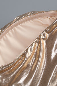 Strapless Shirred Front Fishtail Maxi Dress in Gold