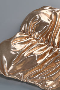 Strapless Shirred Front Fishtail Maxi Dress in Gold