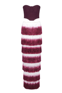 Strapless Top Fringe Maxi Gown