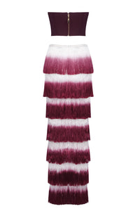 Strapless Top Fringe Maxi Gown