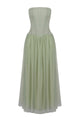 Strapless Tulle Pleated Gown in Green