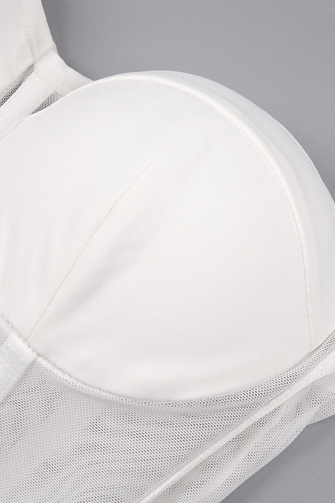 Strapless Veiled Corset Maxi Dress