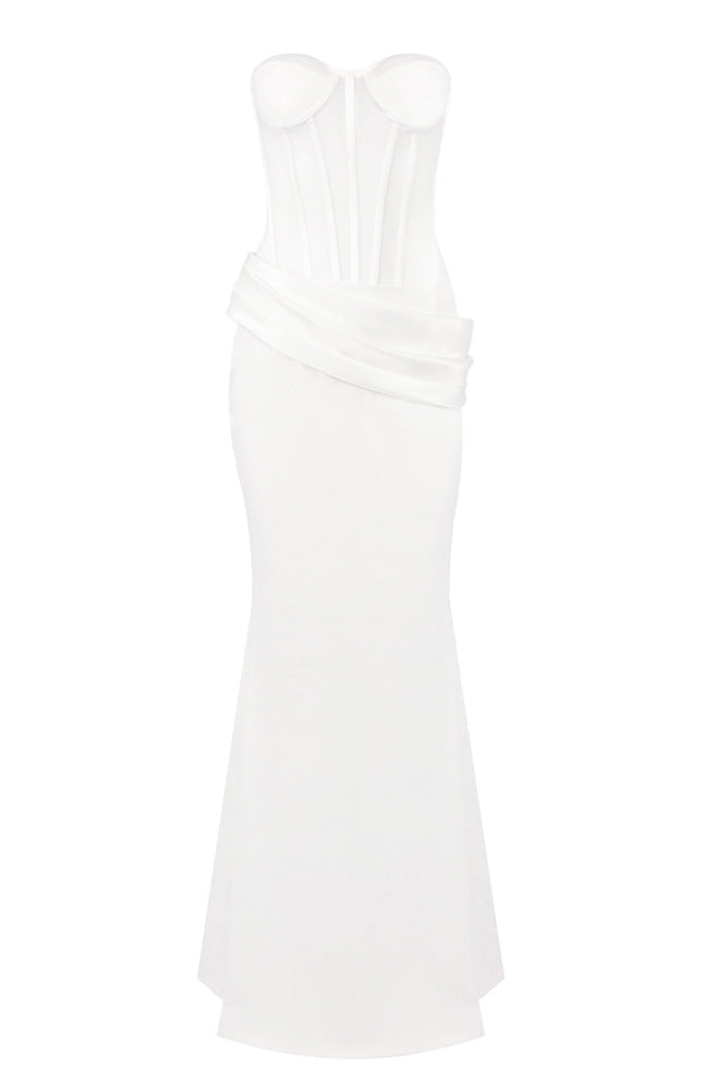 Strapless Veiled Corset Maxi Dress