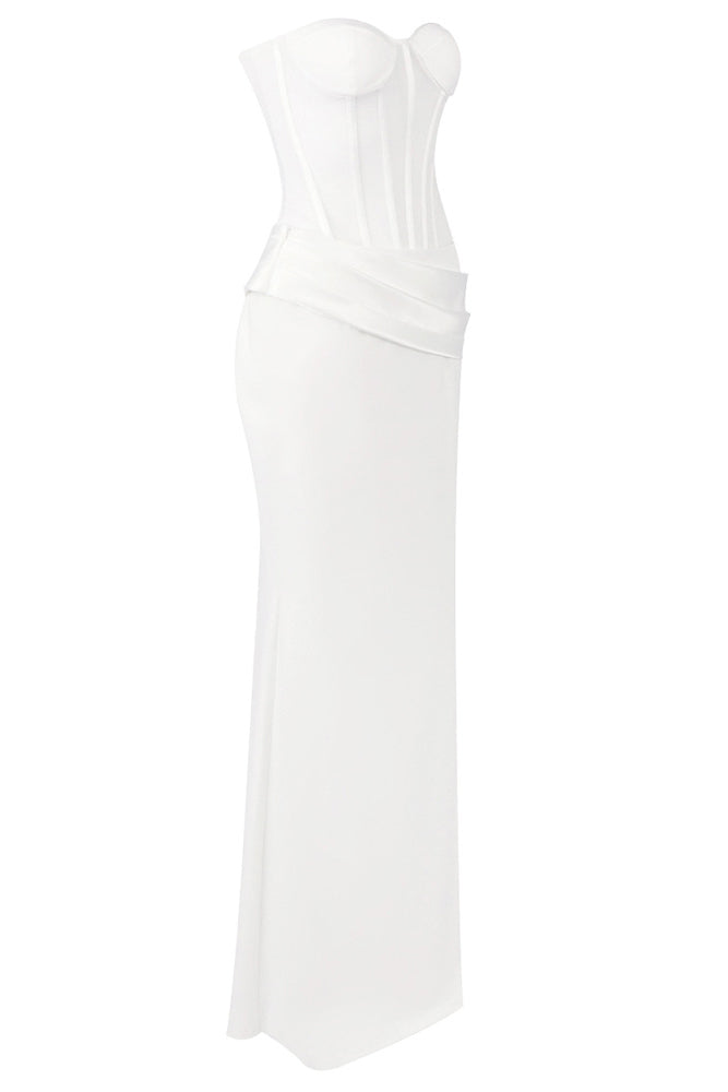 Strapless Veiled Corset Maxi Dress