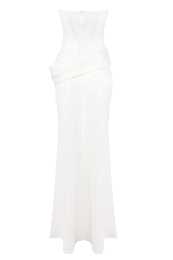Strapless Veiled Corset Maxi Dress