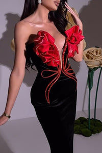 Strapless 3d Flower Crystal Maxi Bandage Dress