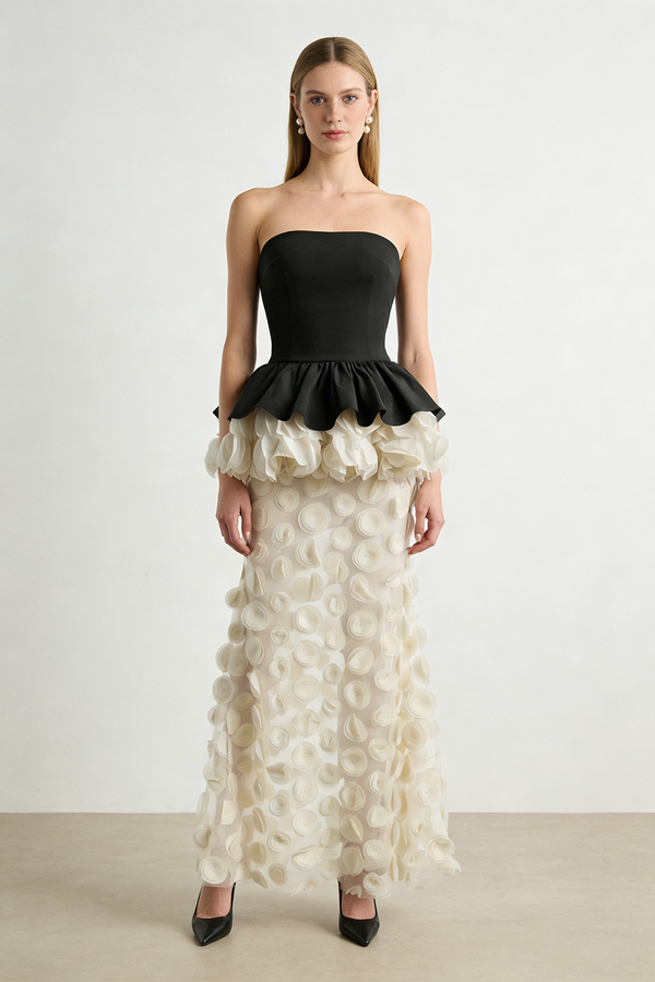 Strapless Black and Beige Gown