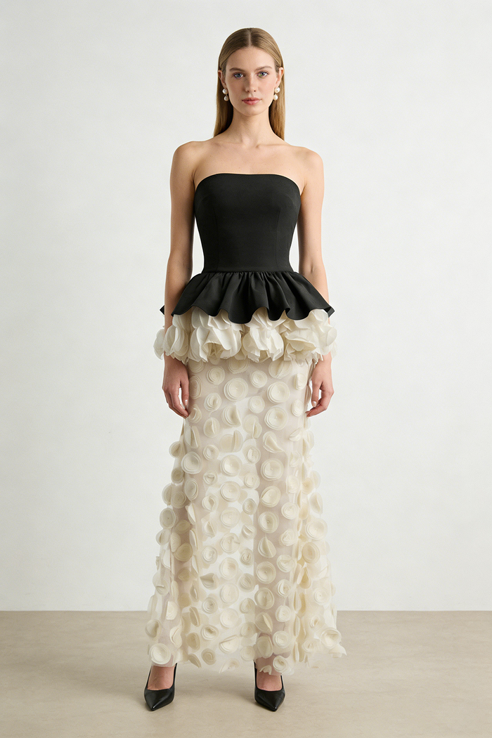 Strapless Black and Beige Gown