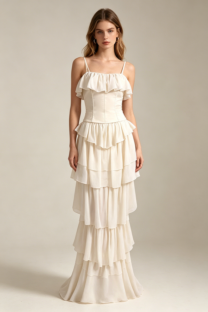 Strapless Corset Ballet Russes Gown in Beige