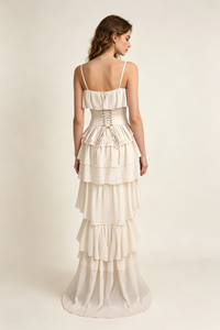 Strapless Corset Ballet Russes Gown in Beige