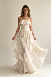 Strapless Corset Ballet Russes Gown in Beige