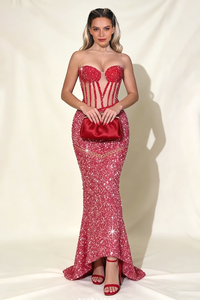Strapless Corset Sequin Gown