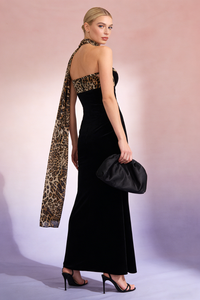 Strapless Crush Leopard Velvet Maxi Dress