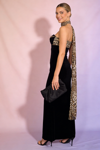 Strapless Crush Leopard Velvet Maxi Dress