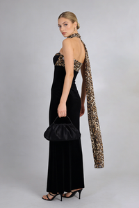 Strapless Crush Leopard Velvet Maxi Dress
