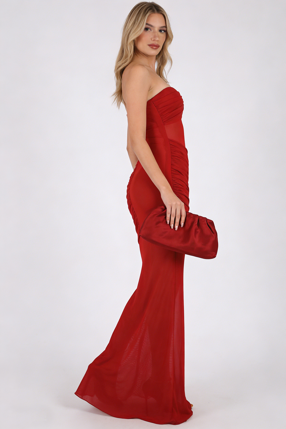 Strapless Draped Mesh Dress