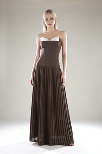 Strapless Drop Waist Pleated Gown