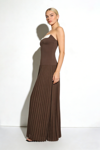 Strapless Drop Waist Pleated Gown