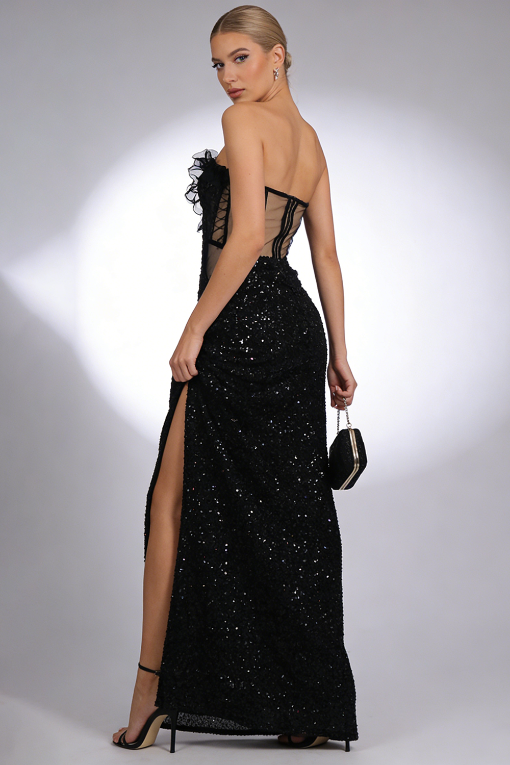 Strapless Fitted Sequin Embellished Gown