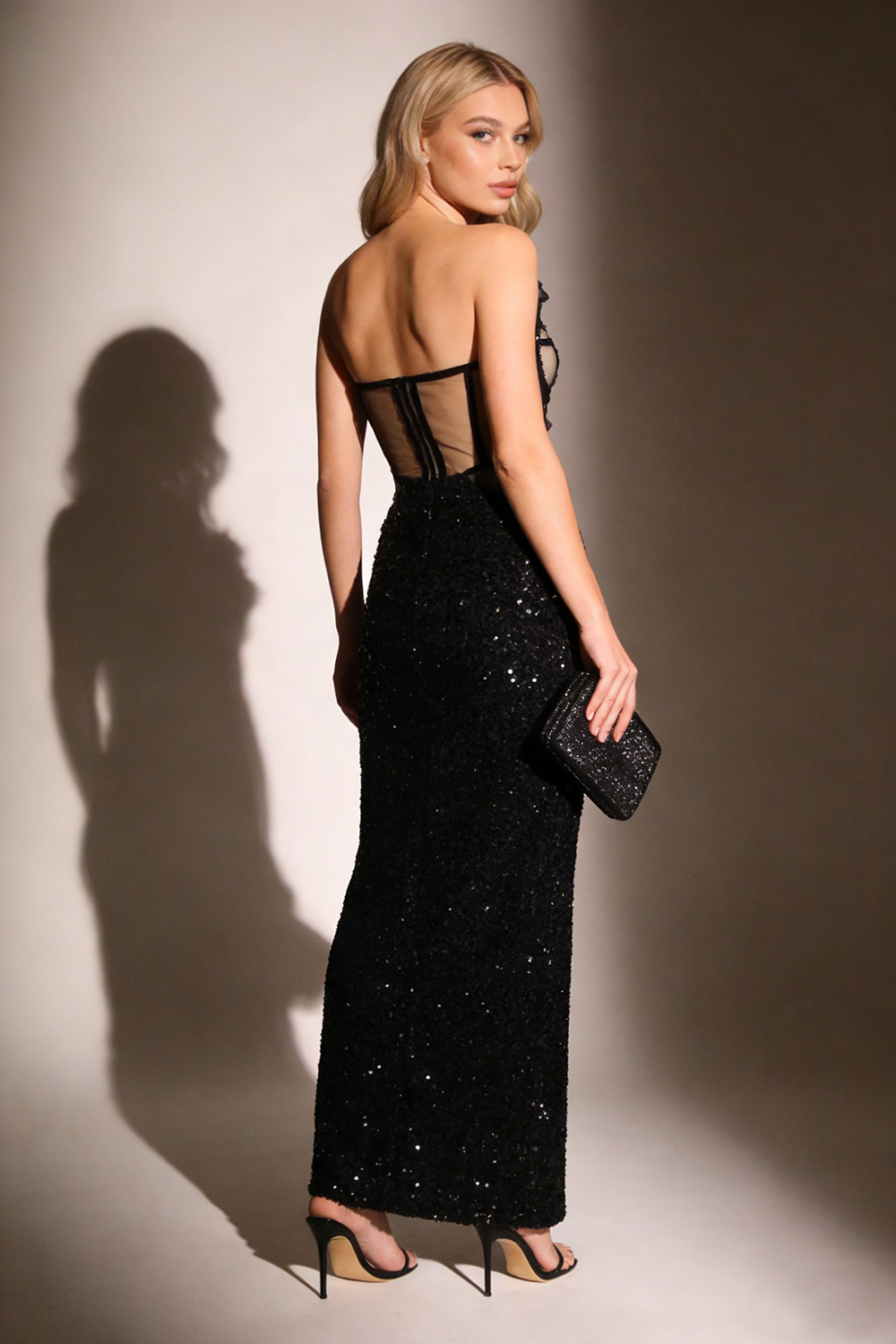 Strapless Fitted Sequin Embellished Gown
