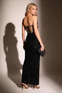 Strapless Fitted Sequin Embellished Gown