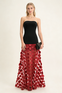 Strapless Flare Gown in Burgundy