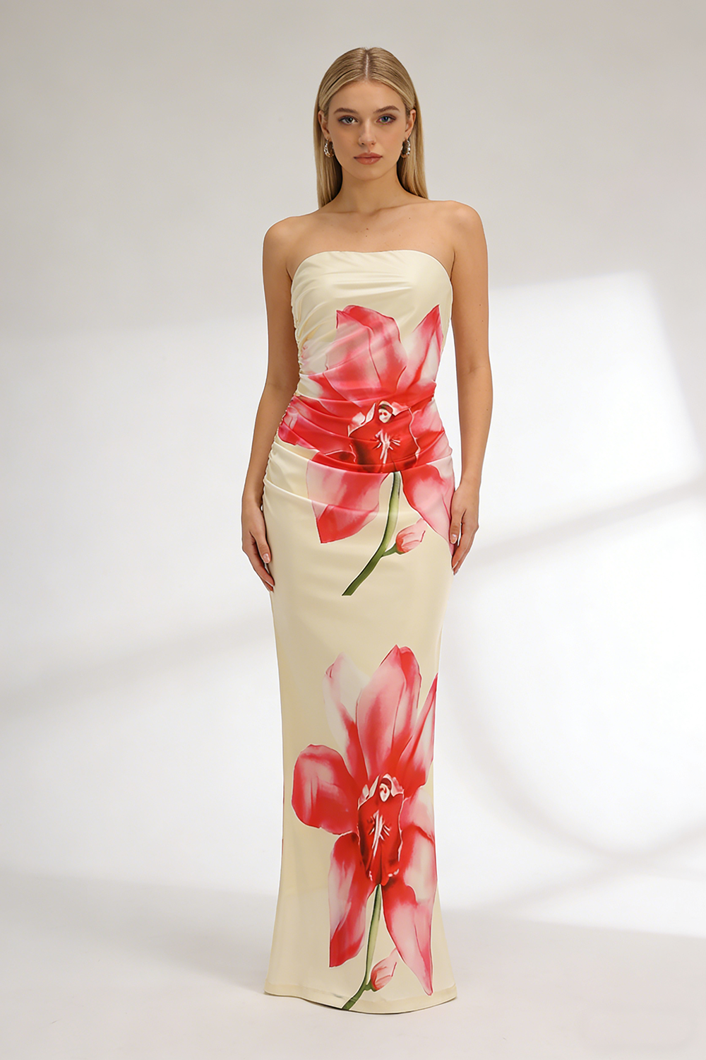 Strapless Floral Print Maxi Dress