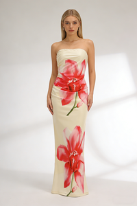 Strapless Floral Print Maxi Dress