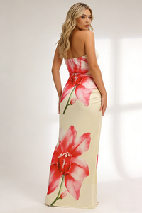 Strapless Floral Print Maxi Dress