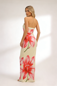 Strapless Floral Print Maxi Dress