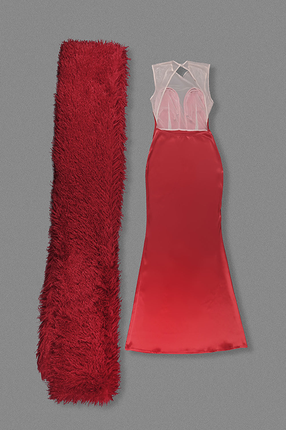 Strapless Fringe Dress with Fur Collar