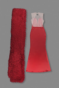 Strapless Fringe Dress with Fur Collar