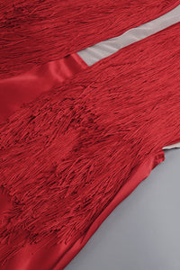 Strapless Fringe Dress with Fur Collar