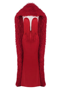 Strapless Fringe Dress with Fur Collar