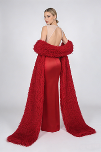 Strapless Fringe Dress with Fur Collar