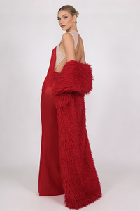 Strapless Fringe Dress with Fur Collar