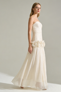 Strapless Ruffled Pleated Maxi Dress