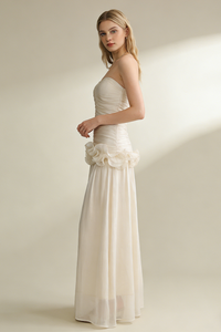 Strapless Ruffled Pleated Maxi Dress