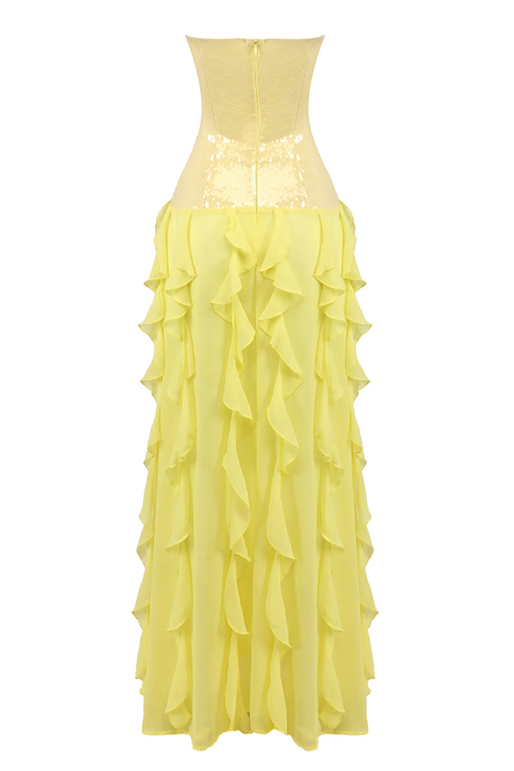 Strapless Sequin Ruffle Maxi Dress
