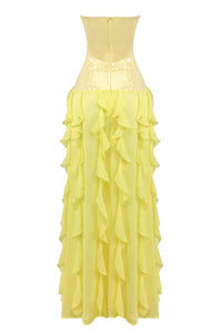 Strapless Sequin Ruffle Maxi Dress