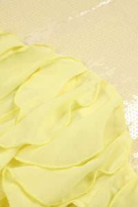 Strapless Sequin Ruffle Maxi Dress