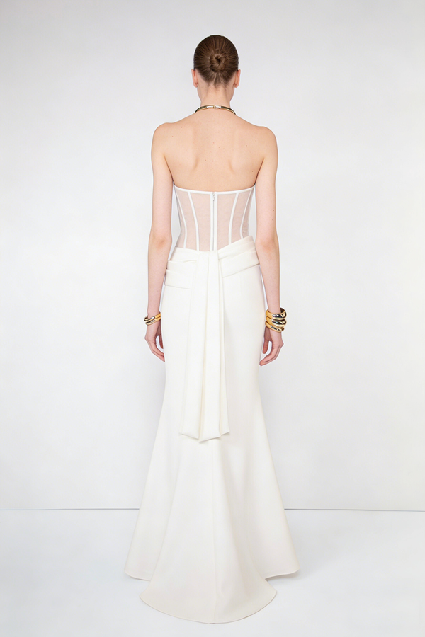 Strapless Veiled Corset Maxi Dress