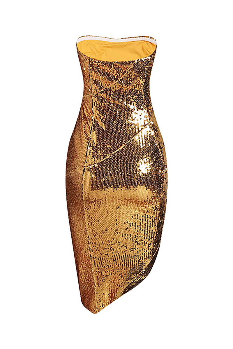 Strapless zip-up Asymmetric Sequin Dress