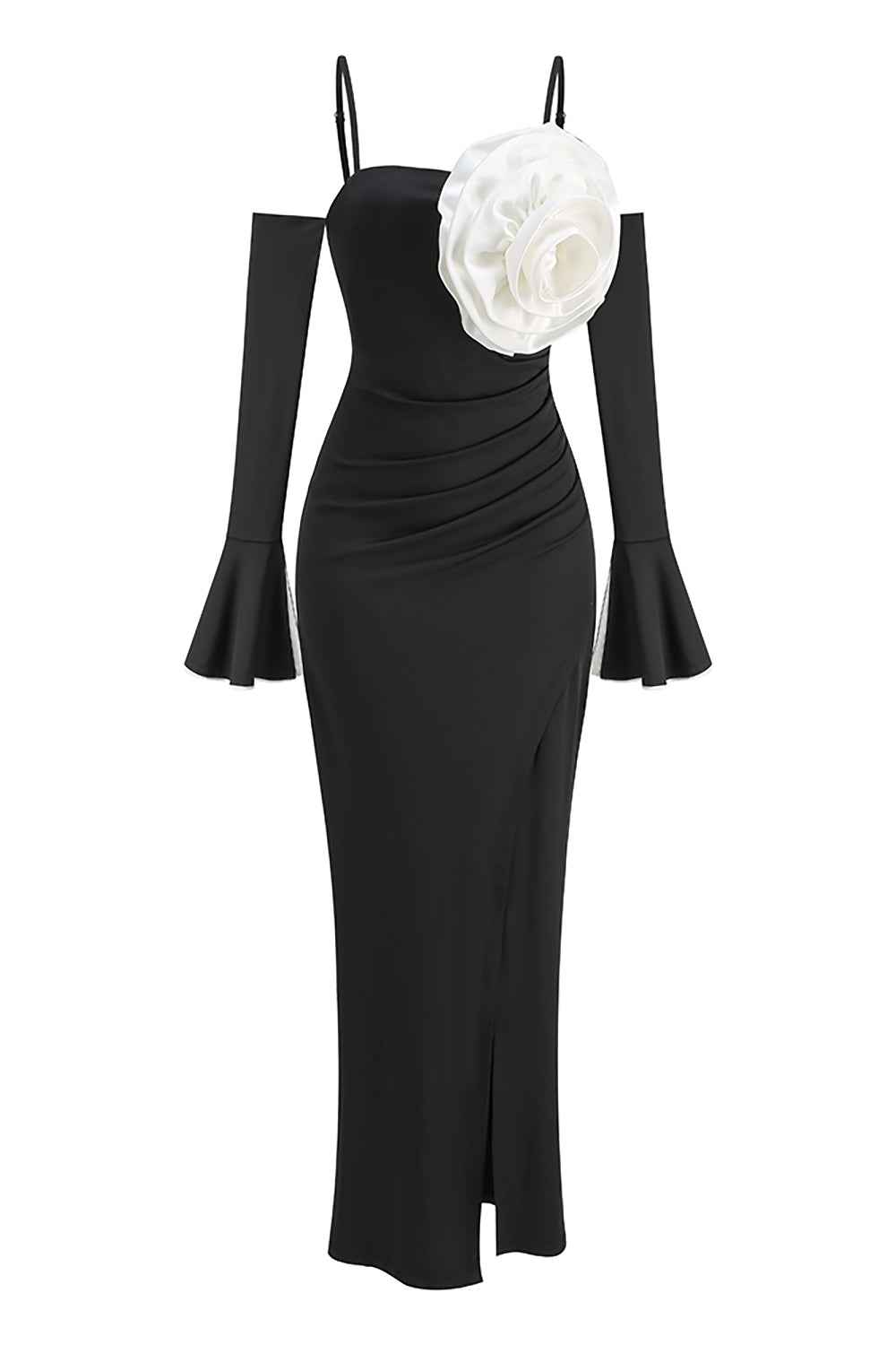 Strappy 3D Floral-applique Ruched Midi Dress – CHICIDA