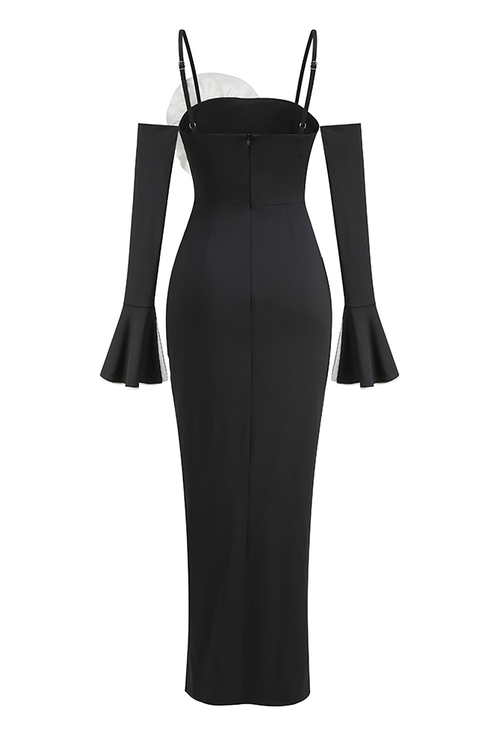 Strappy 3D Floral-applique Ruched Midi Dress CHICIDA Strappy 3D Floral-applique Ruched Midi Dress CHICIDA