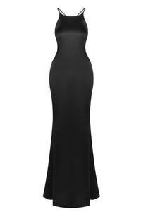 Strappy Backless-fishtail Maxi Dress in Black