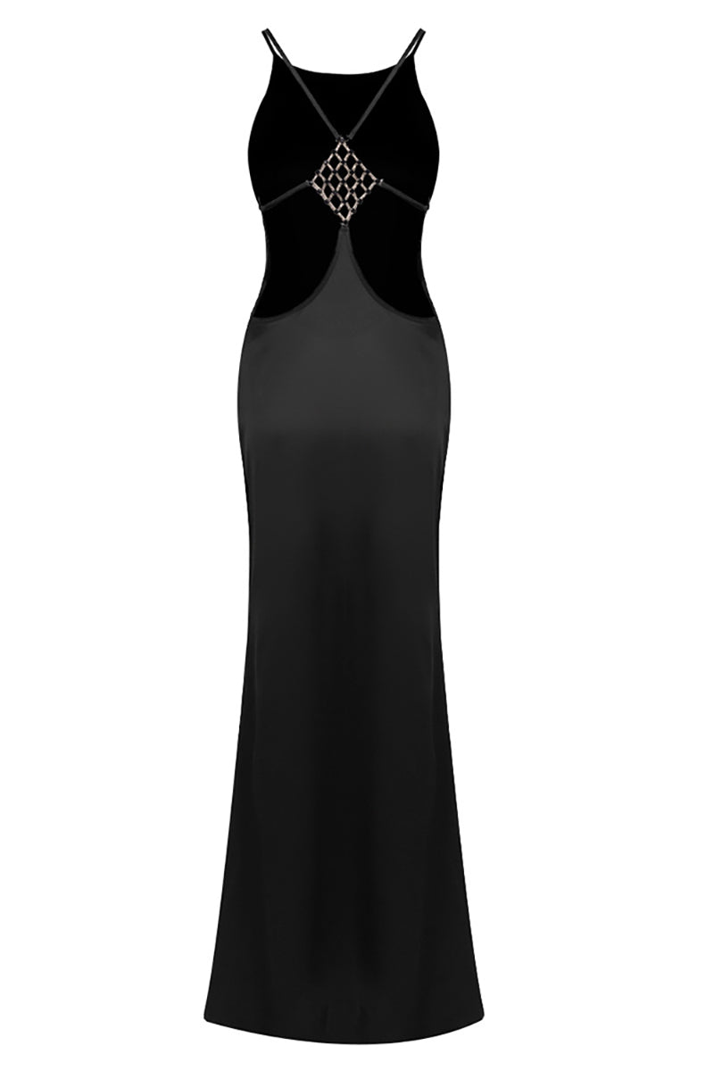 Strappy Backless-fishtail Maxi Dress in Black